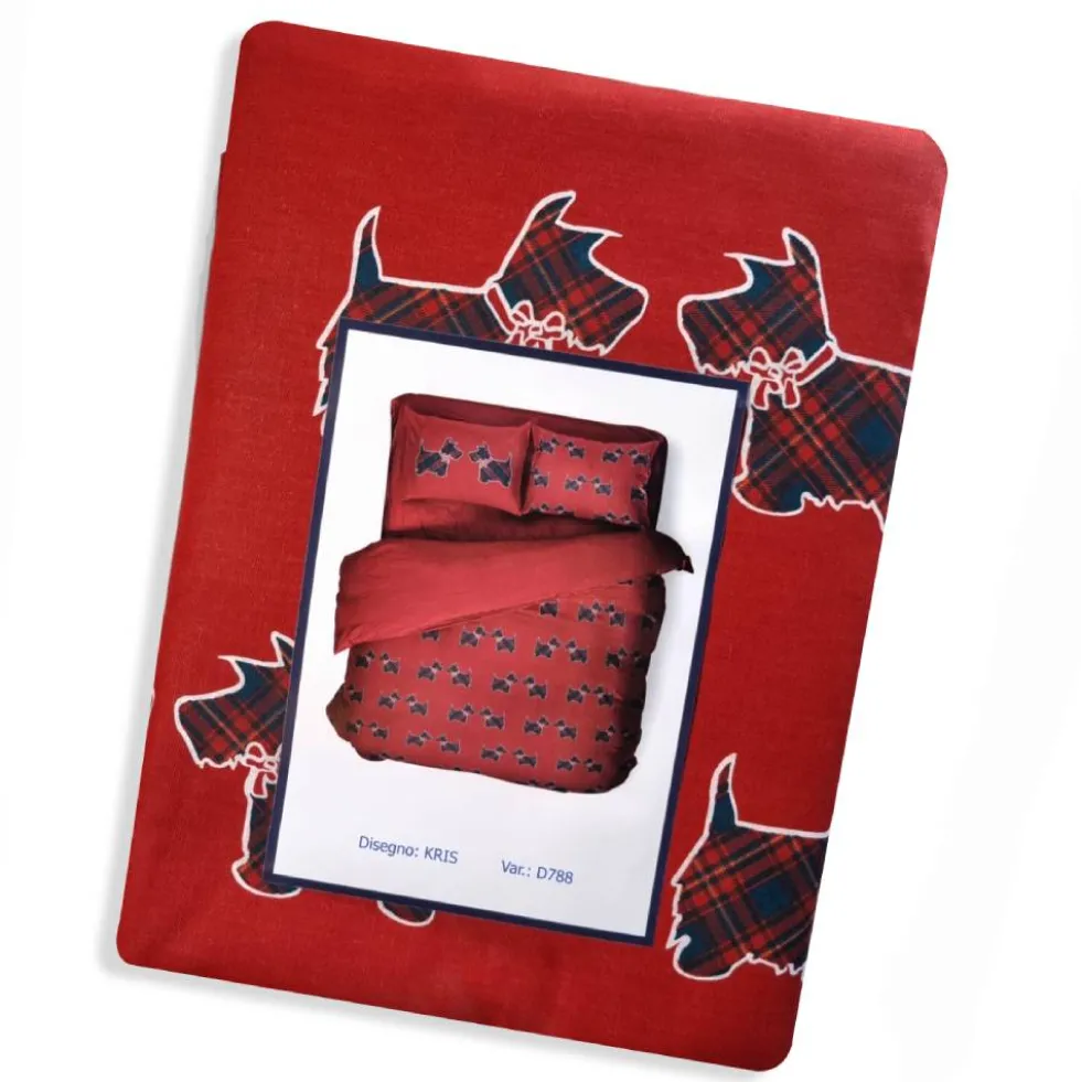 Set copripiumino e federe KRIS matrimoniale terrier rosso