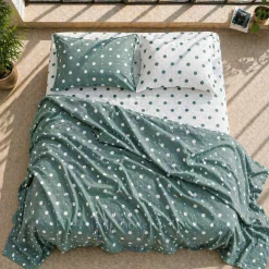 Set copripiumino + federe matrimoniale 100% cotone | Pois salvia
