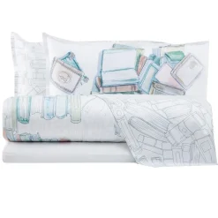 Set copripiumino matrimoniale Trussardi BOOKS raso di cotone bianco