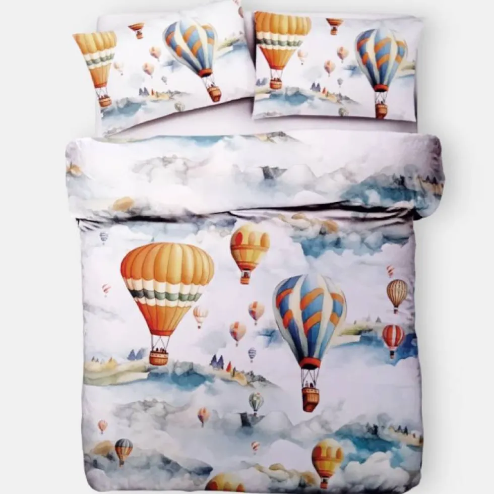Set copripiumone con federe in cotone matrimoniale mongolfiere