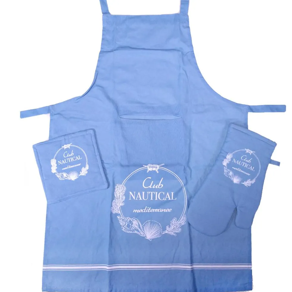 Set da cucina - grembiule+guantone+presina CLUB NAUTICAL azzurro