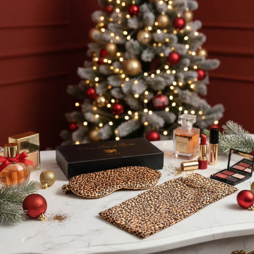 Set federa 50x80 in pura seta di gelso + maschera notte Brown Leopard