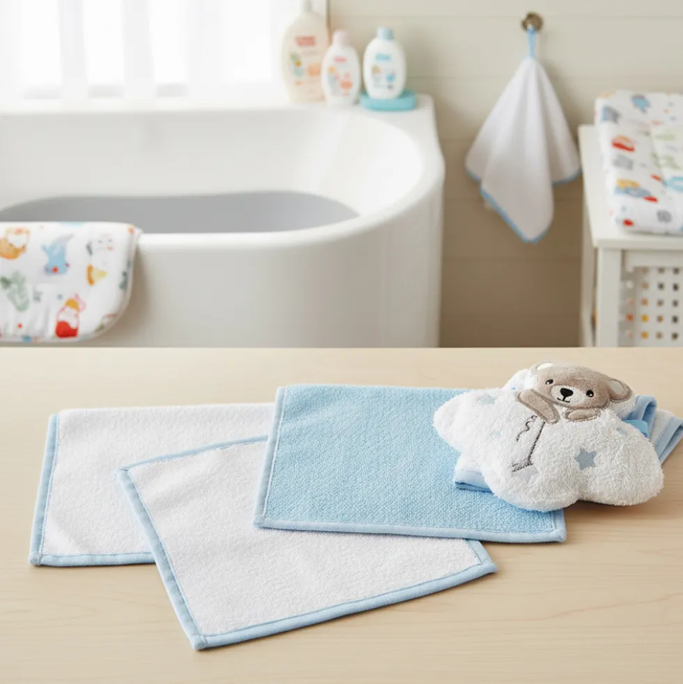 Set 3 lavette Neonato Orsetto azzurro 23x23 cm + spugna