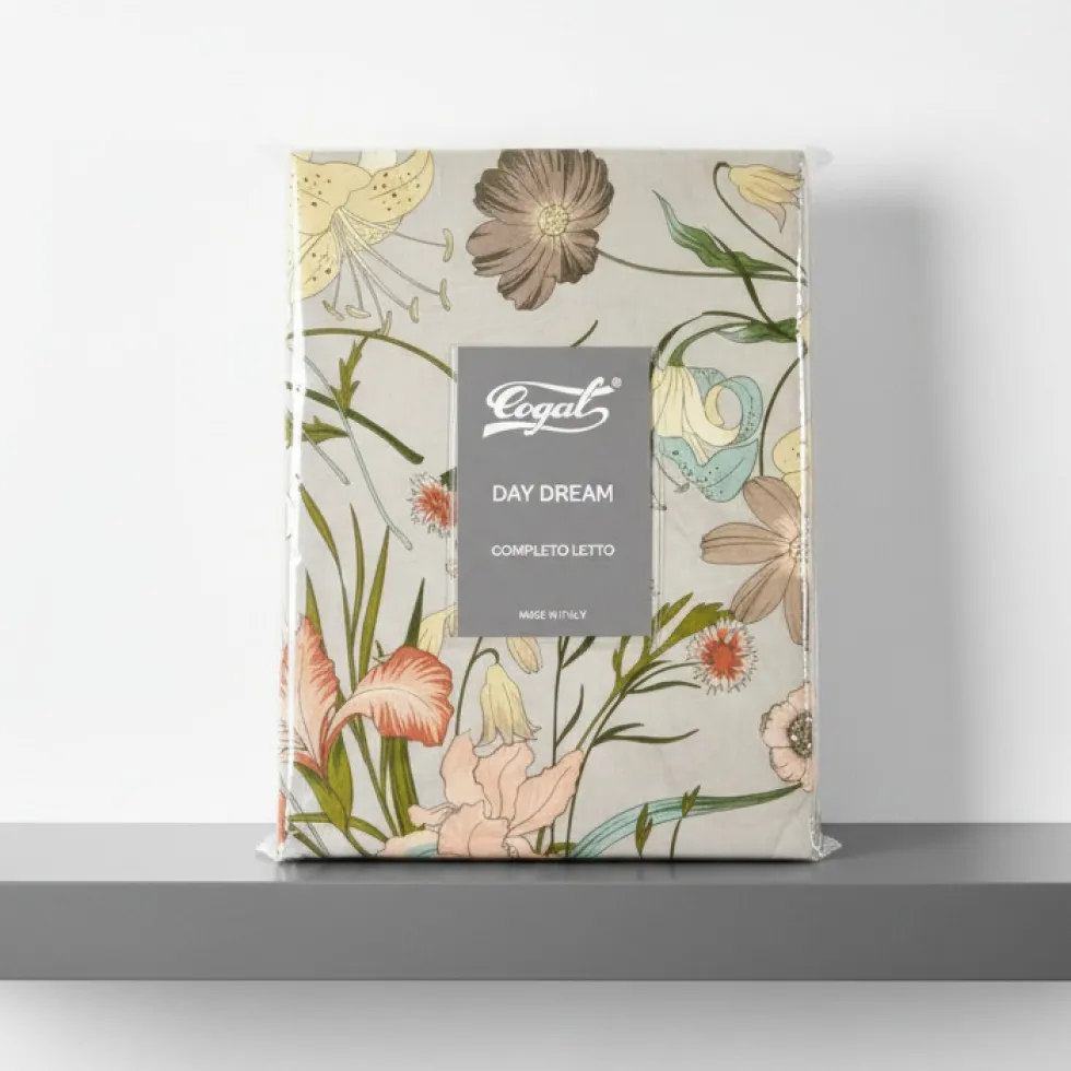 Set Lenzuola-copriletto matrimoniali 100% cotone Fiori di Campo lino