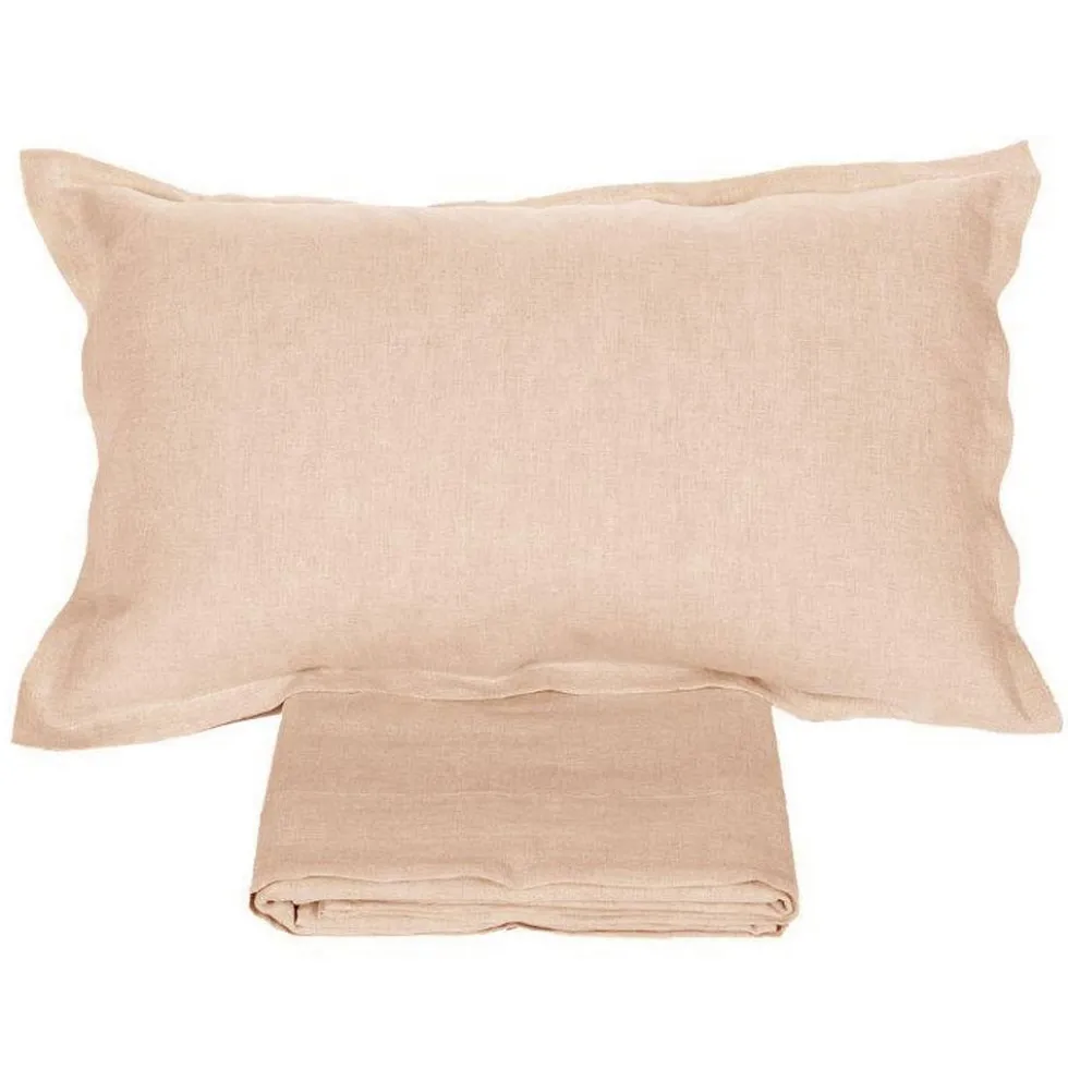Set lenzuola e federe puro lino FAZZINI matrimoniale Soffio Cipria