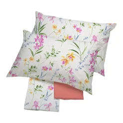 Set Lenzuola in cotone completo matrimoniale Aura floreale corallo
