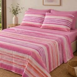 Set lenzuola in cotone matrimoniale Gabel LEVANTO righe fuxia