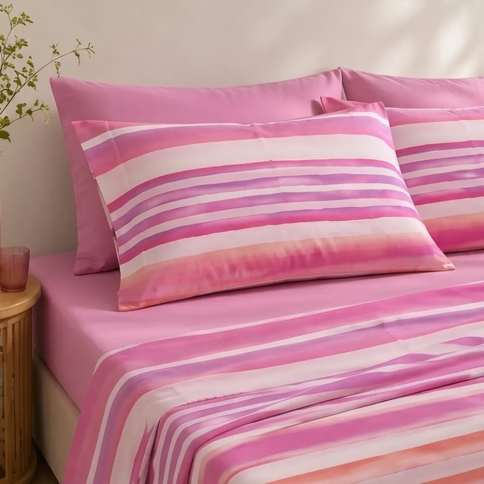 Set lenzuola in cotone matrimoniale Gabel LEVANTO righe fuxia