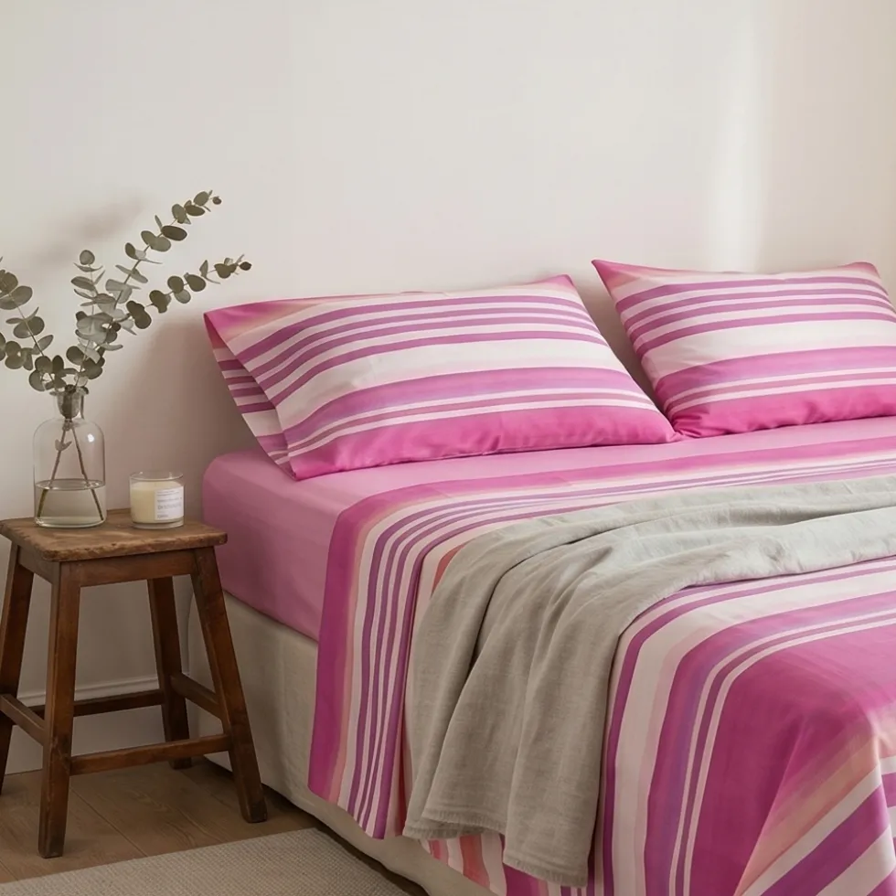 Set lenzuola in cotone matrimoniale Gabel LEVANTO righe fuxia