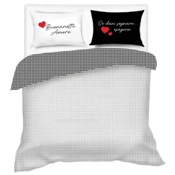 Set lenzuola in raso Camomilla Night&Day fantasia vichy bianco-nero