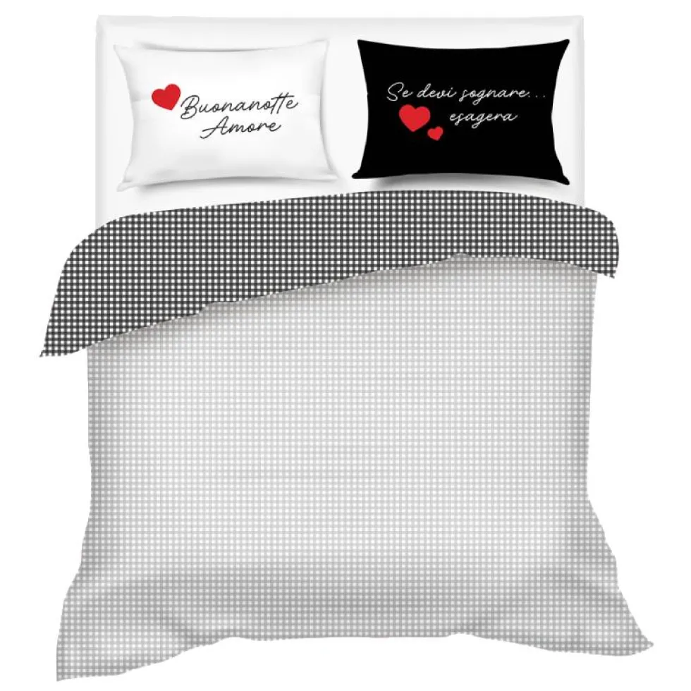 Set lenzuola in raso Camomilla Night&Day fantasia vichy bianco-nero