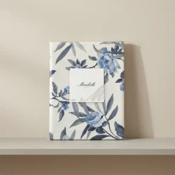 Set lenzuola matrimoniale MIRABELLO in raso Oriental Peony grigio-blu