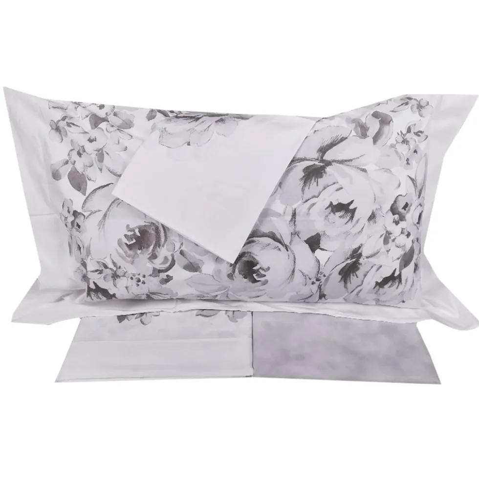 Set lenzuola matrimoniale 2 piazze Gabel SECRETS grigio floreale in percalle