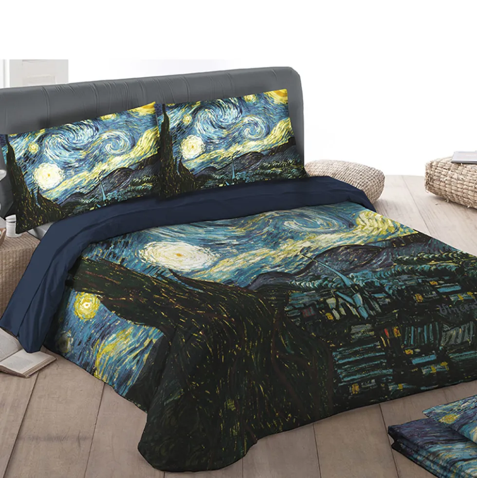 Set lenzuola matrimoniale 2 piazze raso RANDI Quadri D'Autore NOTTE STELLATA