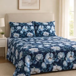 Set Lenzuola Matrimoniali Enrico Coveri LUAN Floreale blu in percalle