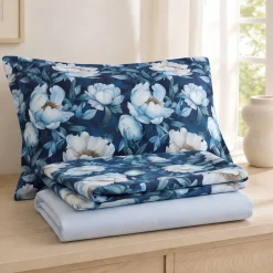 Set Lenzuola Matrimoniali Enrico Coveri LUAN Floreale blu in percalle
