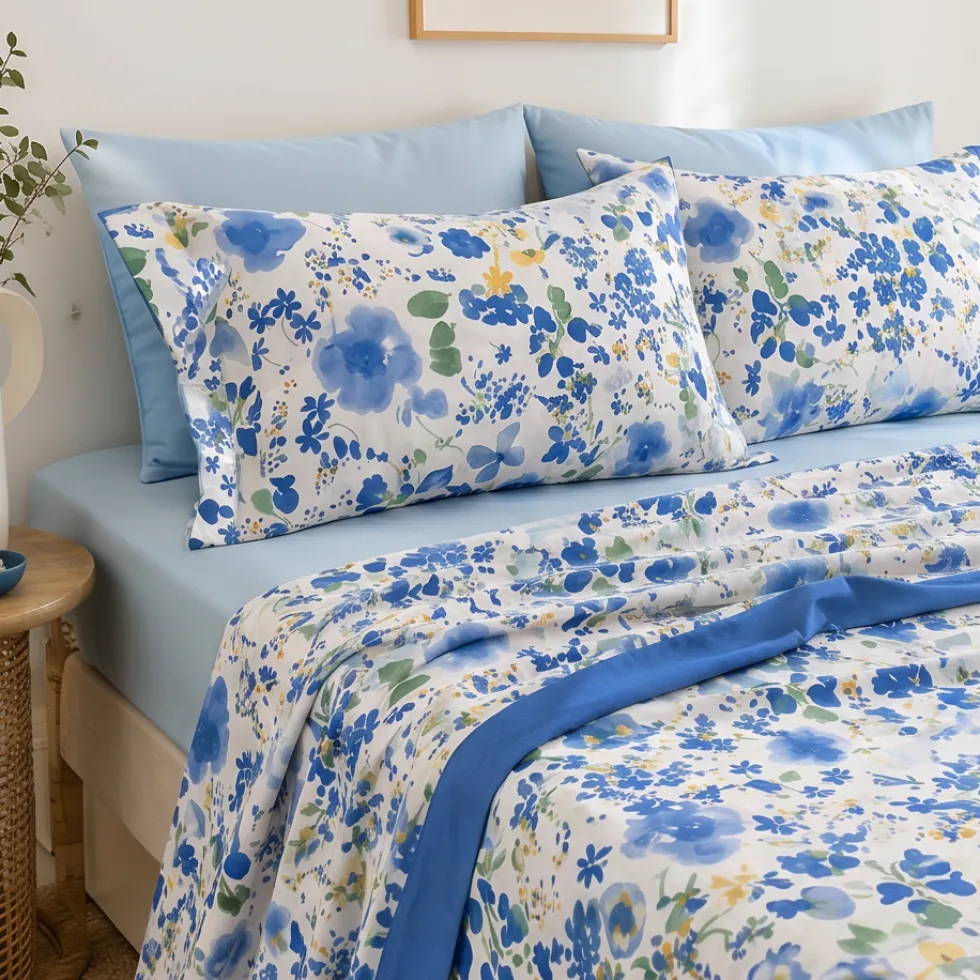 Set Lenzuola Matrimoniali Floreali Gabel Maiori | Azzurro
