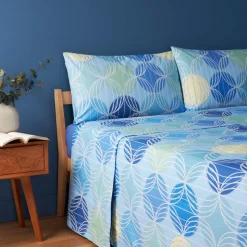 Set Lenzuola Meridiani Azzurro in Cotone - Design Geometrico Moderno