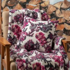 Set Plaid lana cotta + fodera cuscino arredo ramage panna idea regalo
