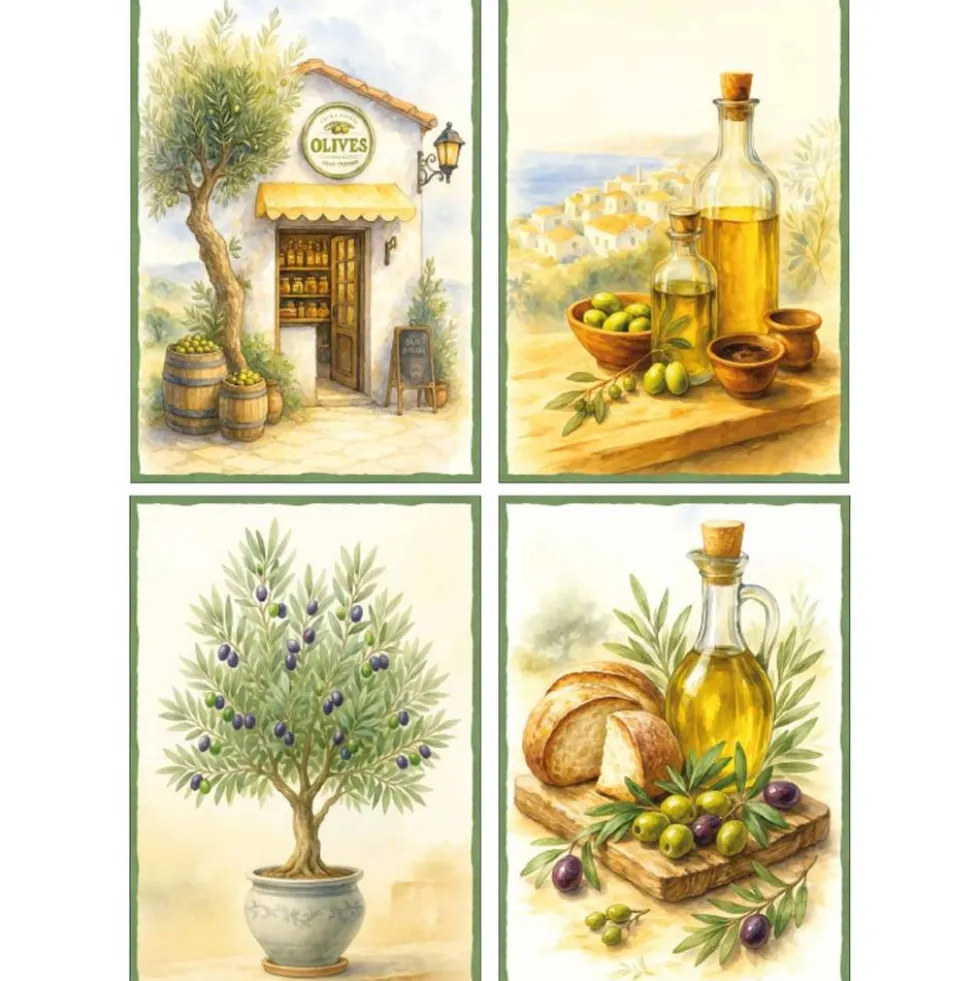 Set 4 Strofinacci Cucina Ulivo 50x70 | Stile Country Chic