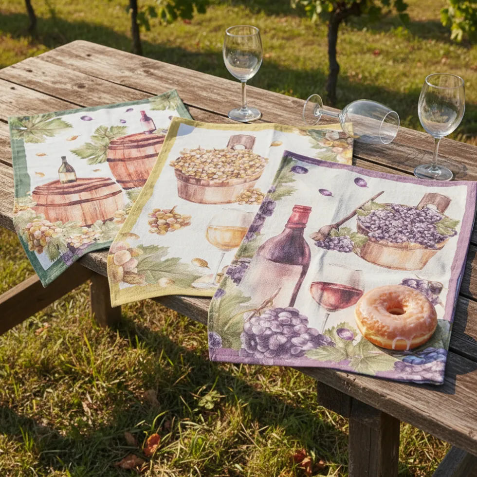 Set 3 strofinacci da cucina WINE canovacci in puro cotone 50x70
