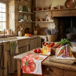 Set 4 Strofinacci da cucina 50x70 | 100% Cotone Vegetables