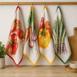 Set 4 Strofinacci da cucina 50x70 | 100% Cotone Vegetables