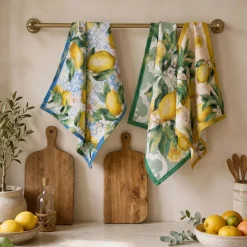 Set 3 strofinacci da cucina 50x70 Limoni canovacci in puro cotone