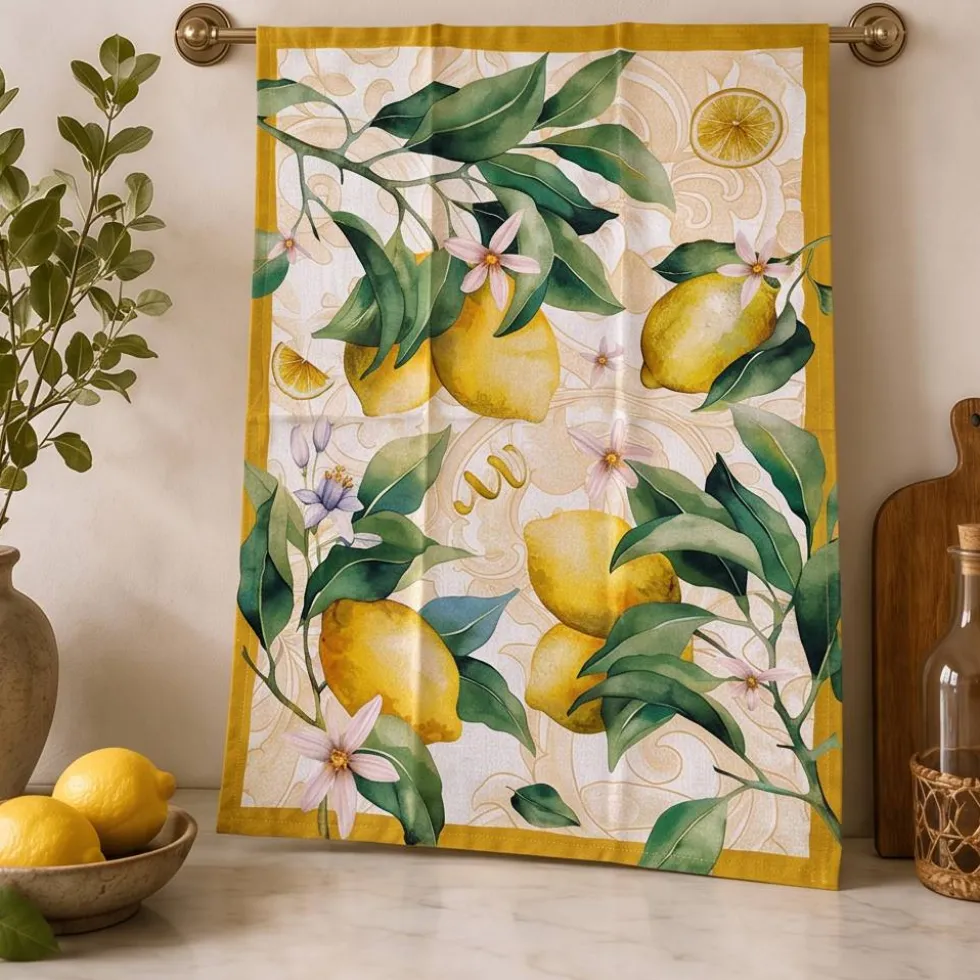 Set 3 strofinacci da cucina 50x70 Limoni canovacci in puro cotone