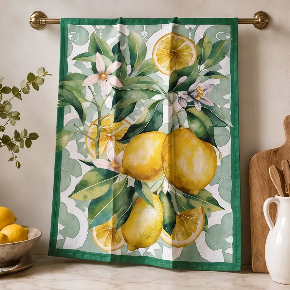 Set 3 strofinacci da cucina 50x70 Limoni canovacci in puro cotone