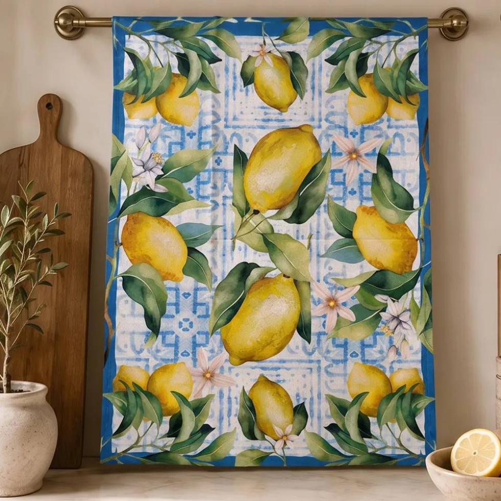 Set 3 strofinacci da cucina 50x70 Limoni canovacci in puro cotone
