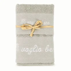 Set viso e ospite 100% Cotone grigio con bordo e ricamo Ti Voglio Bene