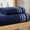 Set 1+1 viso e ospite in spugna Blu Navy con righe jacquard