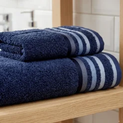 Set 1+1 viso e ospite in spugna Blu Navy con righe jacquard
