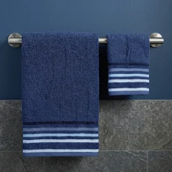 Set 1+1 viso e ospite in spugna Blu Navy con righe jacquard