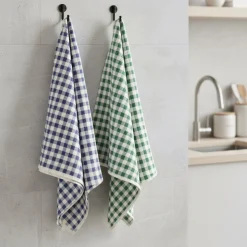 Set 2x strofinacci in cotone ritorto canovacci 60x75 quadretti verde-blu
