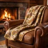 Soffice Plaid di Lana Cotta Floreale ramage grigio con bordo giallo