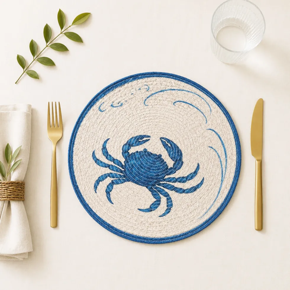 Sottopiatto Blue Crab Rotondo Ø36 cm | Fantasia Mare Vintage in cordura