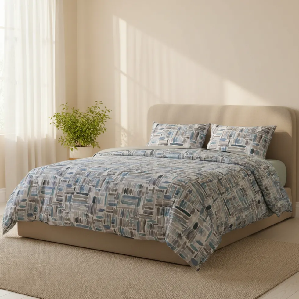 Splendido Raso Italiano TAG HOUSE Lenzuola Matrimoniali Grigio-Blu