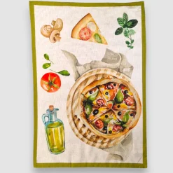 Strofinaccio Cucina canovaccio puro cotone PIZZA colore mistolino