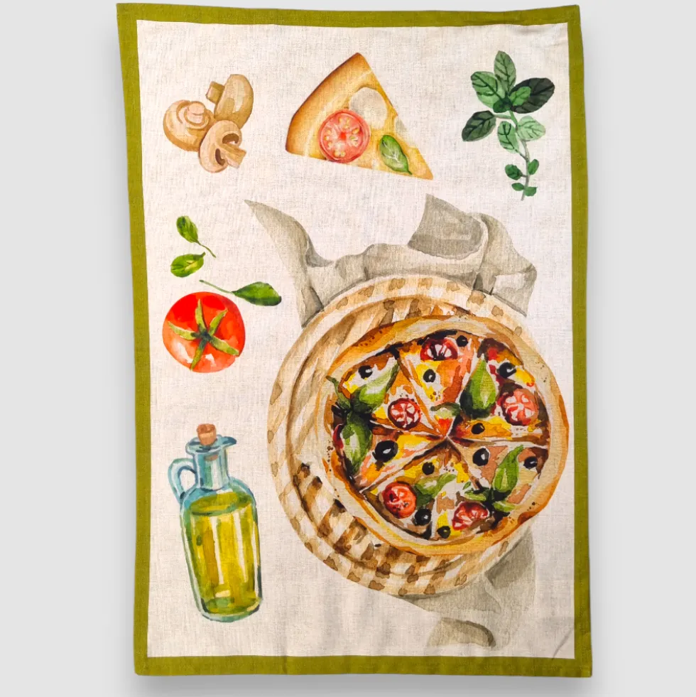 Strofinaccio Cucina canovaccio puro cotone PIZZA colore mistolino