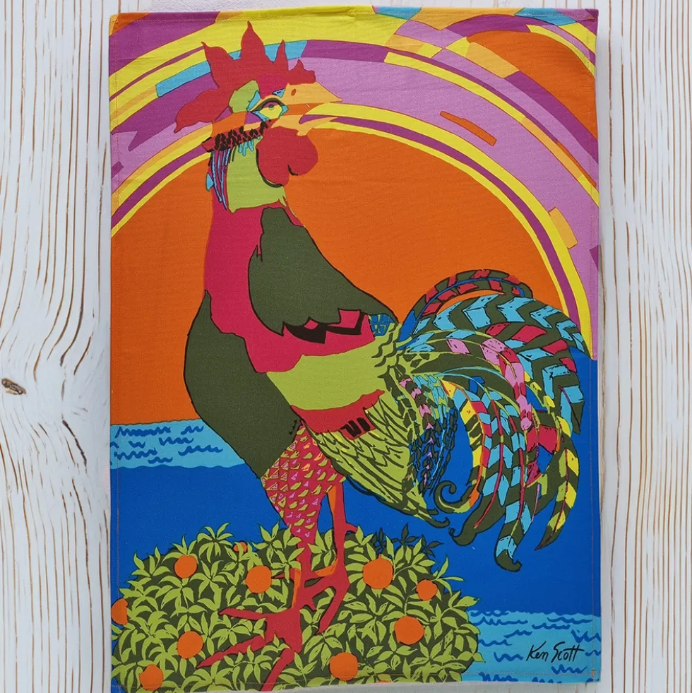 Strofinaccio KEN SCOTT Cinque Gallo Canta | Design Vintage Cotone