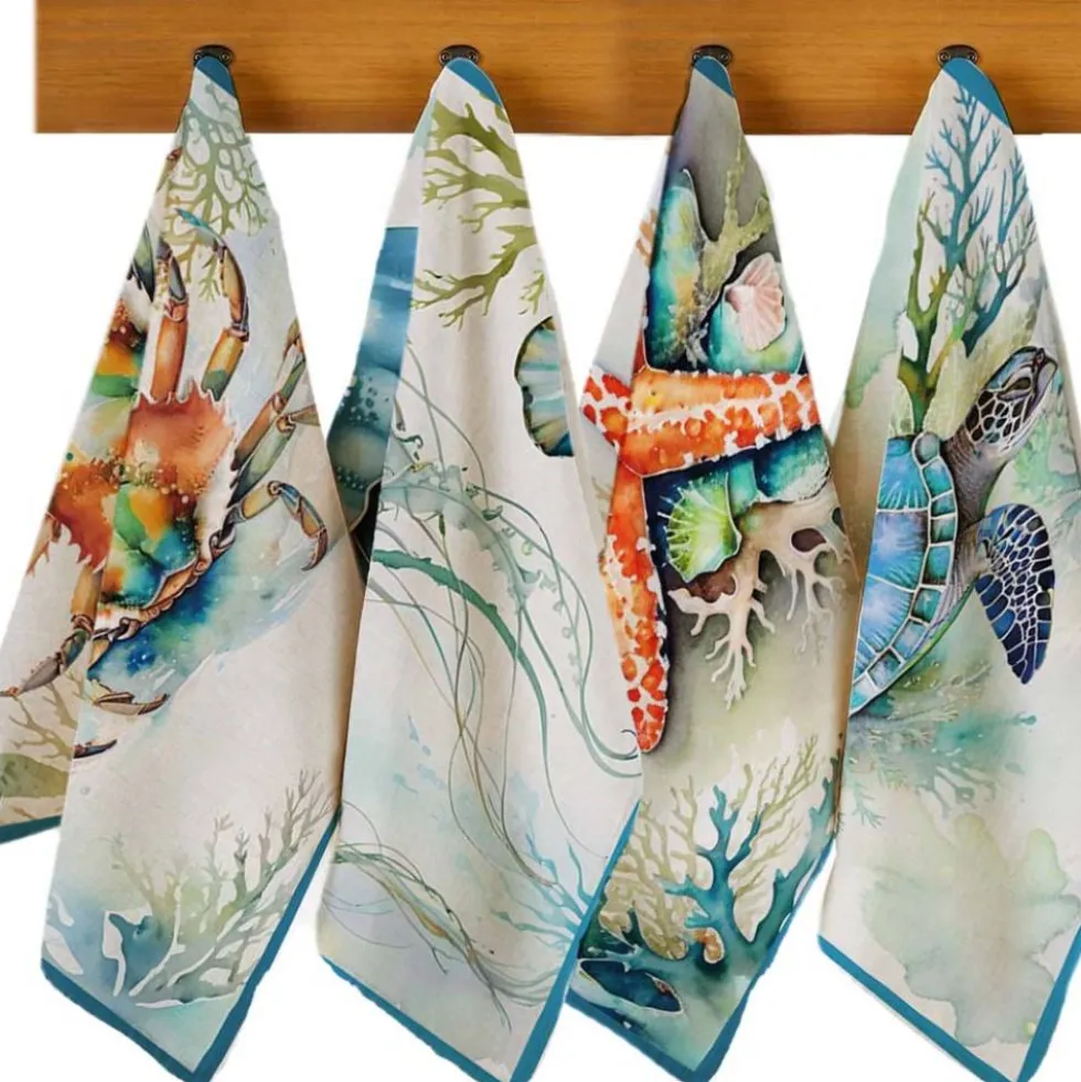 Strofinacci 50x70 Cucina Ocean | Kit 4 Pezzi 100% Cotone