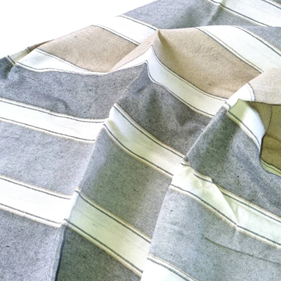 Telo arredo in cotone riciclato copritutto Duna righe grigio
