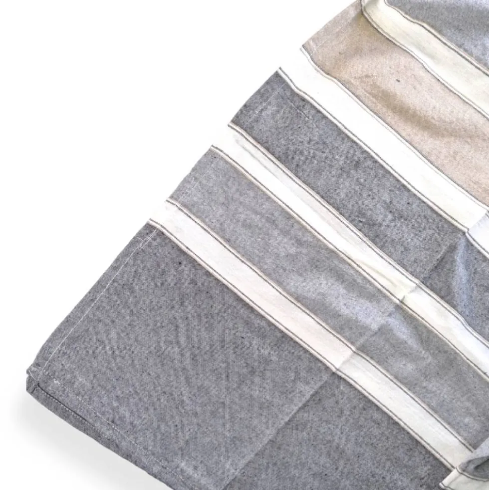 Telo arredo in cotone riciclato copritutto Duna righe grigio