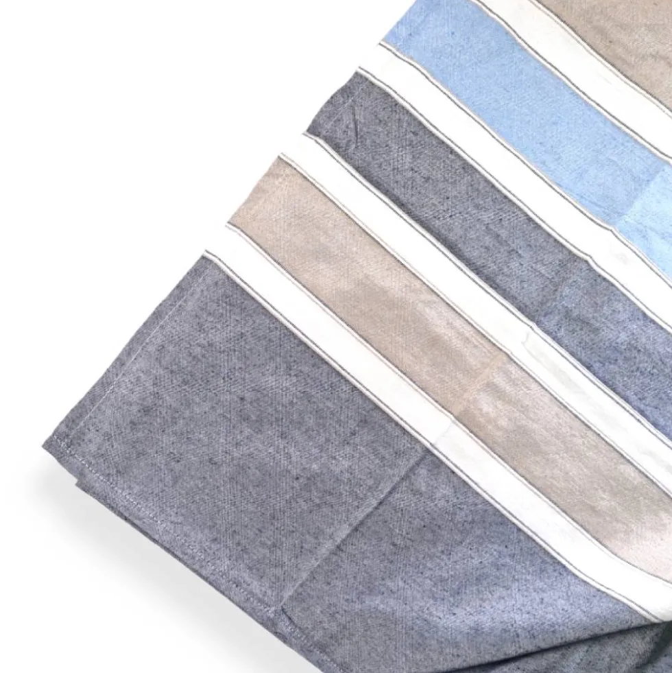 Telo arredo in cotone riciclato copritutto Duna righe azzurro