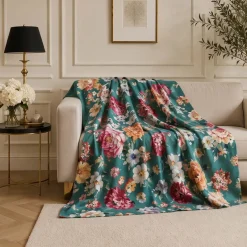 Telo Arredo multiuso in cotone 250x280 cm HALLIS floreale petrolio
