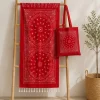 Telo Mare Fouta Leggero con Borsa Coordinata rosso