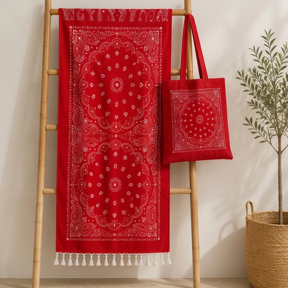 Telo Mare Fouta Leggero con Borsa Coordinata rosso
