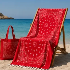 Telo Mare Fouta Leggero con Borsa Coordinata rosso